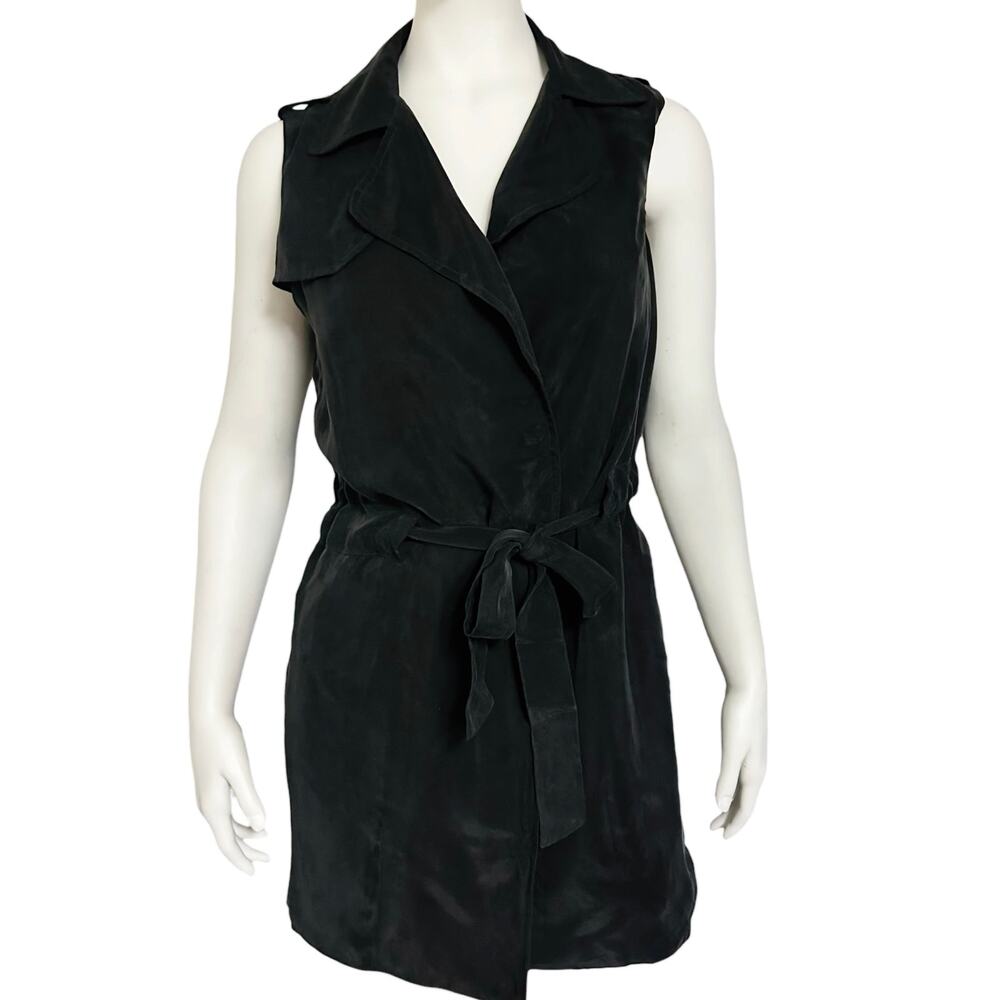 Anthropologie Elevenses Cupro Trench Dress Black Vest Small